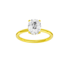 Elongated cushion-cut diamond engagement ring in 14k yellow gold with a plain band and hidden-halo setting