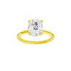 Elongated cushion-cut diamond engagement ring in 14k yellow gold with a plain band and hidden-halo setting
