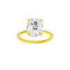 Elongated cushion-cut diamond engagement ring in 14k yellow gold with a plain band and hidden-halo setting