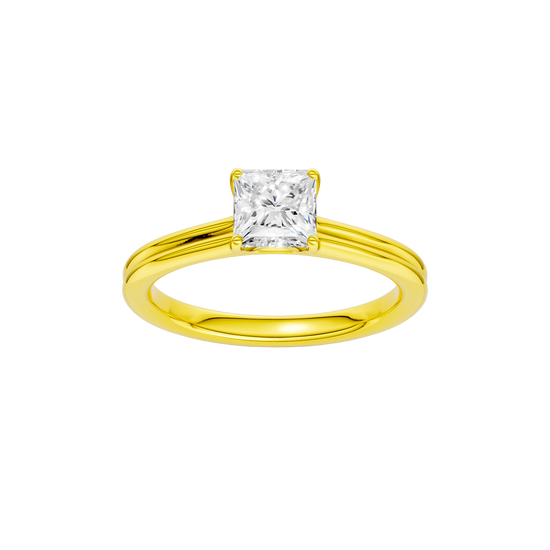 Princess-cut diamond engagement ring with a plain band and solitaire setting.
