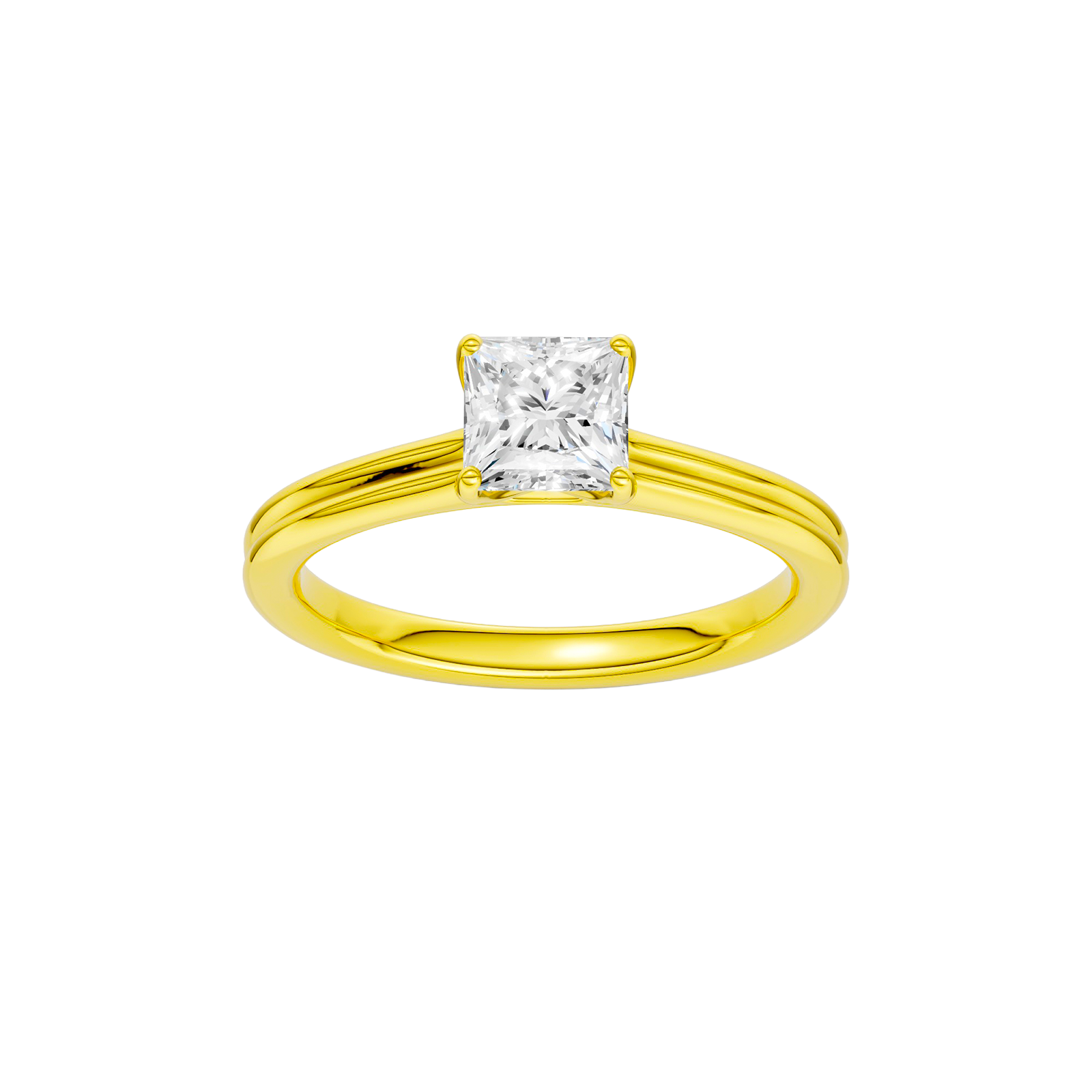 Princess-cut diamond engagement ring with a plain band and solitaire setting.