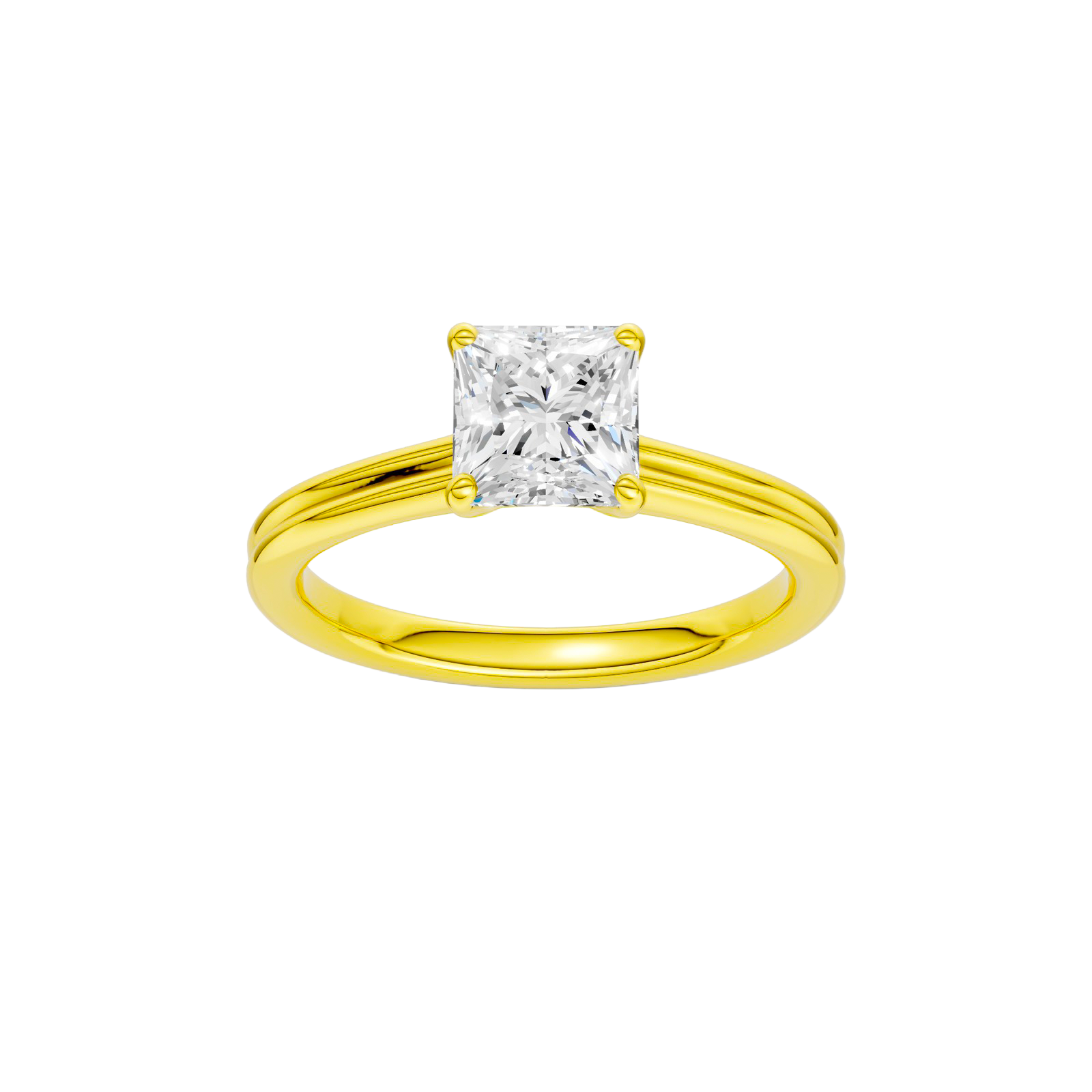Princess-cut diamond engagement ring with a plain band and solitaire setting.