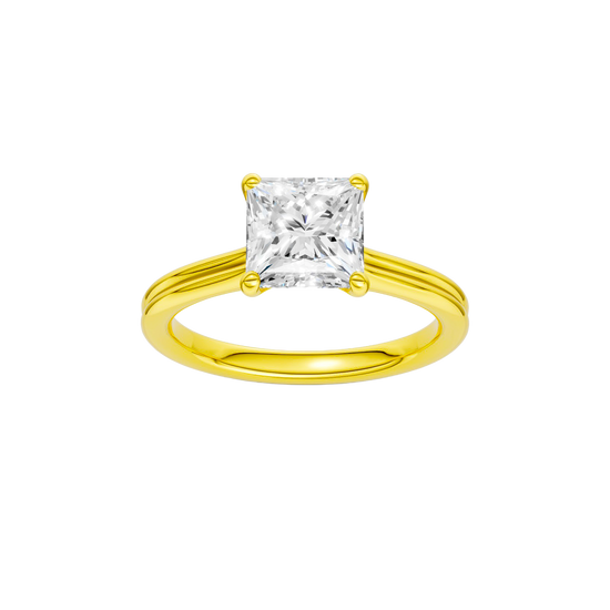 Princess-cut diamond engagement ring with a plain band and solitaire setting.
