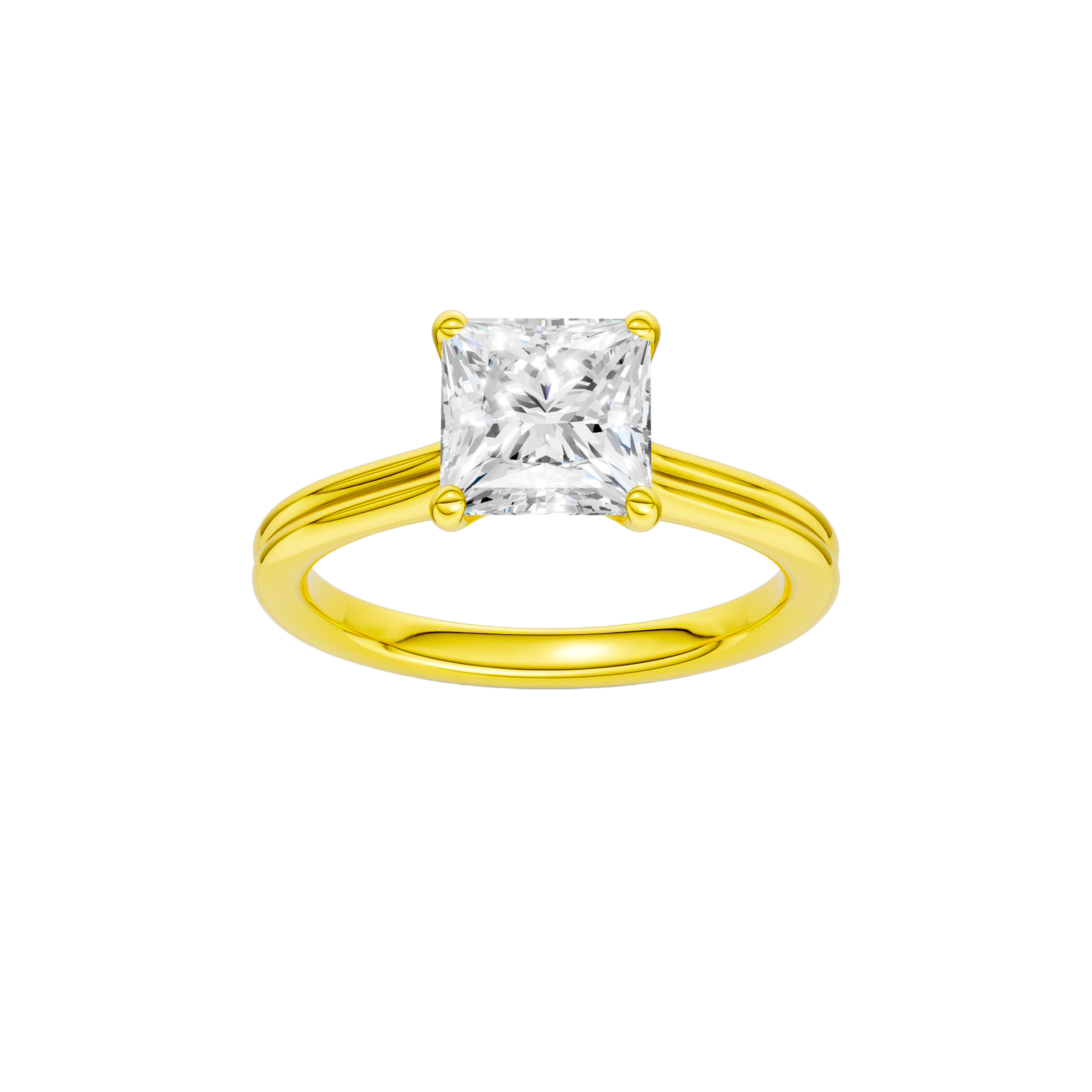 Princess-cut diamond engagement ring with a plain band and solitaire setting.