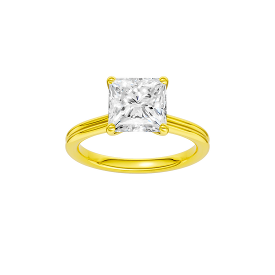 Princess-cut diamond engagement ring with a plain band and solitaire setting.