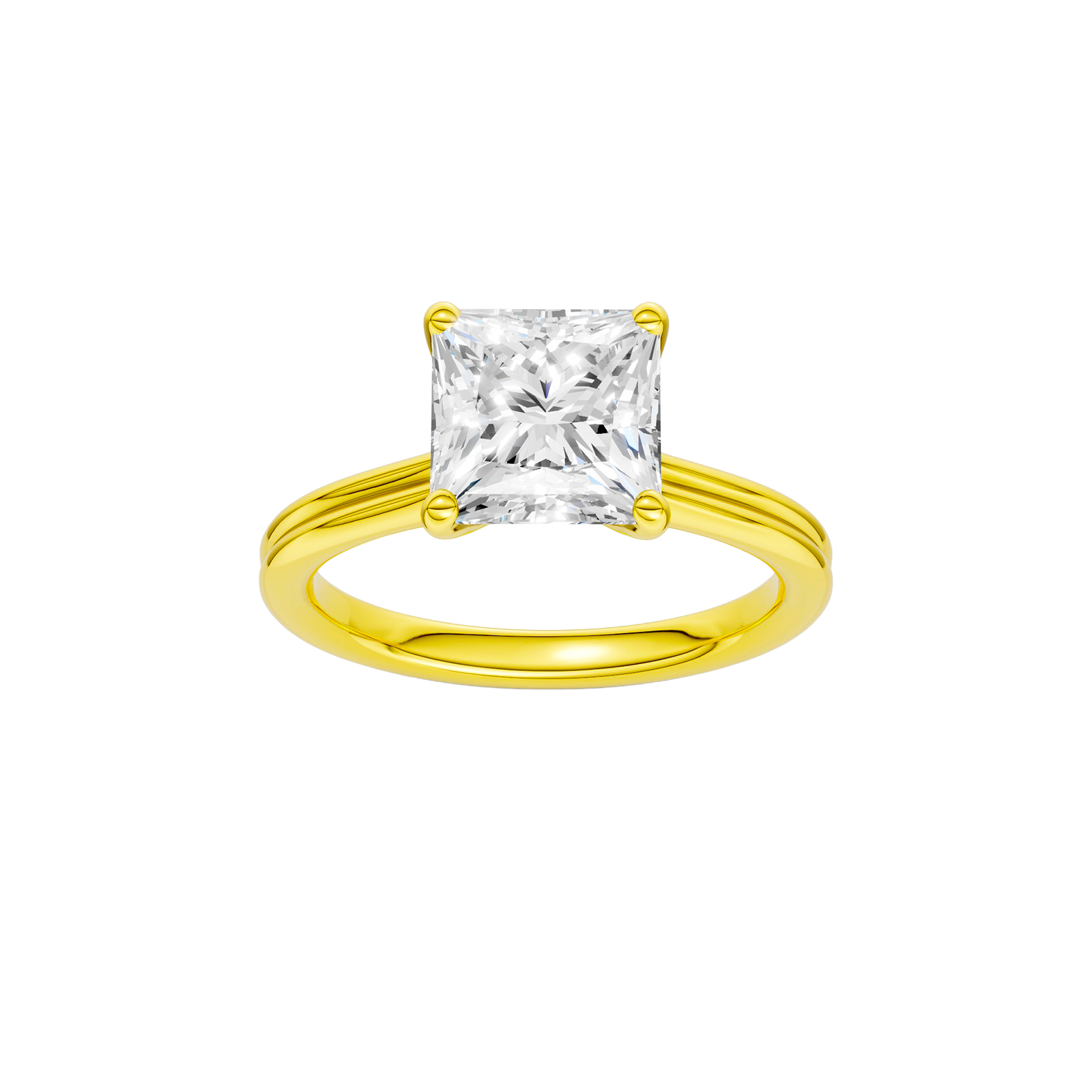 Princess-cut diamond engagement ring with a plain band and solitaire setting.