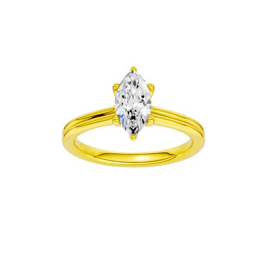 Marquise-cut diamond engagement ring with a plain band and solitaire setting.