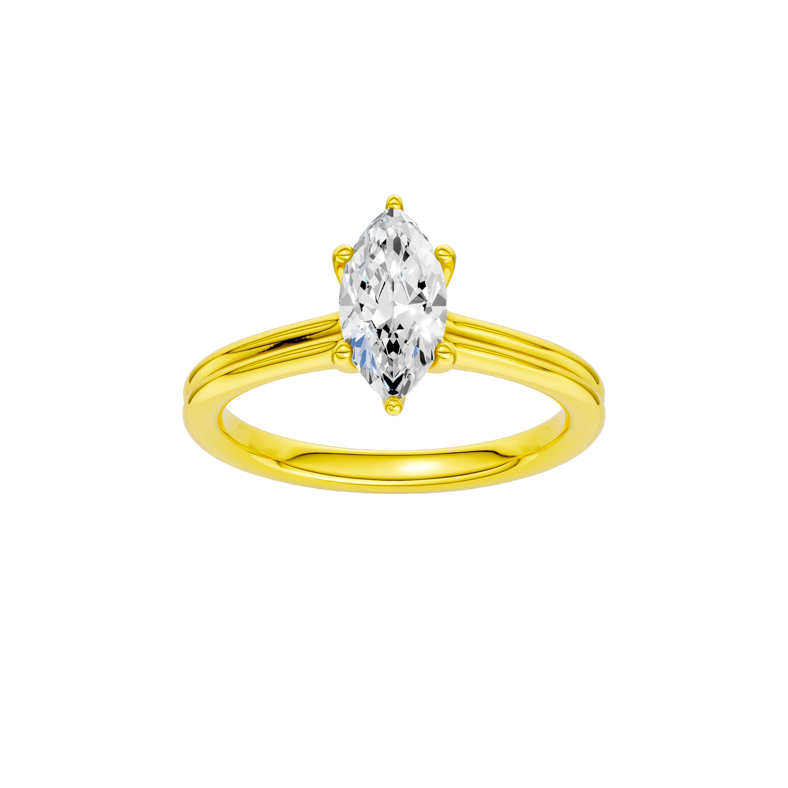 Marquise-cut diamond engagement ring with a plain band and solitaire setting.