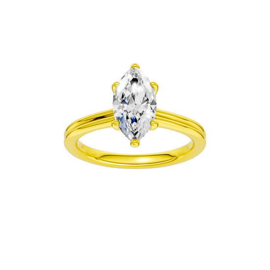 Marquise-cut diamond engagement ring with a plain band and solitaire setting.