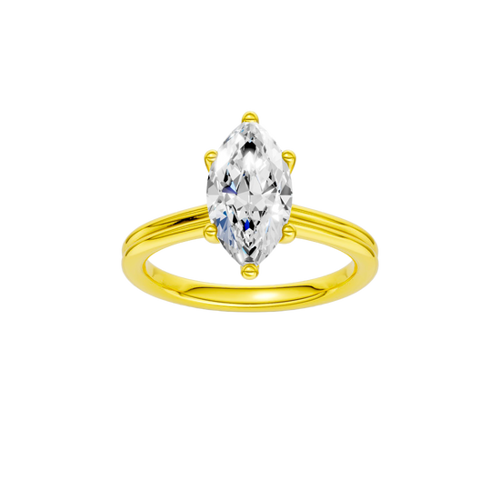 Marquise-cut diamond engagement ring with a plain band and solitaire setting.