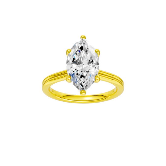 Marquise-cut diamond engagement ring with a plain band and solitaire setting.