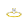 Oval-cut diamond engagement ring with a prong-set diamond band and solitaire setting.
