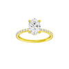 Oval-cut diamond engagement ring with a prong-set diamond band and solitaire setting.