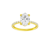 Oval-cut diamond engagement ring with a prong-set diamond band and solitaire setting.