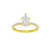 Pear-cut diamond engagement ring with a pavé-set diamond band and solitaire setting.
