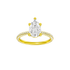 Pear-cut diamond engagement ring with a pavé-set diamond band and solitaire setting.