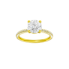 Round-cut diamond engagement ring with a pavé-set diamond band and solitaire setting.