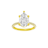 Pear-cut diamond engagement ring with a pavé-set diamond band and solitaire setting.