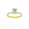 Radiant-cut diamond engagement ring with a pavé-set diamond band and solitaire setting.