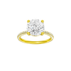 Round-cut diamond engagement ring with a pavé-set diamond band and solitaire setting.
