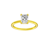 Radiant-cut diamond engagement ring with a plain band and hidden-halo setting.