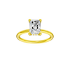 Radiant-cut diamond engagement ring with a plain band and hidden-halo setting.