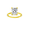 Radiant-cut diamond engagement ring with a plain band and hidden-halo setting.