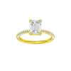 Emerald-cut diamond engagement ring with a pavé-set diamond band and solitaire setting.
