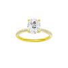 Elongated cushion-cut diamond engagement ring with a pavé-set diamond band and solitaire setting.