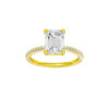 Emerald-cut diamond engagement ring with a pavé-set diamond band and solitaire setting.