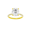 Elongated cushion-cut diamond engagement ring with a pavé-set diamond band and solitaire setting.
