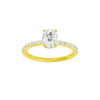 Elongated cushion-cut diamond engagement ring with a prong-set diamond band and hidden-halo setting.