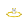 Oval-cut diamond engagement ring with a plain band and hidden-halo setting.