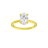Oval-cut diamond engagement ring with a plain band and hidden-halo setting.