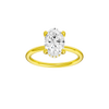 Oval-cut diamond engagement ring with a plain band and hidden-halo setting.
