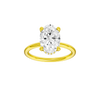 Oval-cut diamond engagement ring with a plain band and hidden-halo setting.