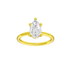 Pear-cut diamond engagement ring with a plain band and hidden-halo setting.