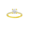 Round-cut diamond engagement ring with a prong-set diamond band and solitaire setting.