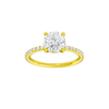 Round-cut diamond engagement ring with a prong-set diamond band and solitaire setting.