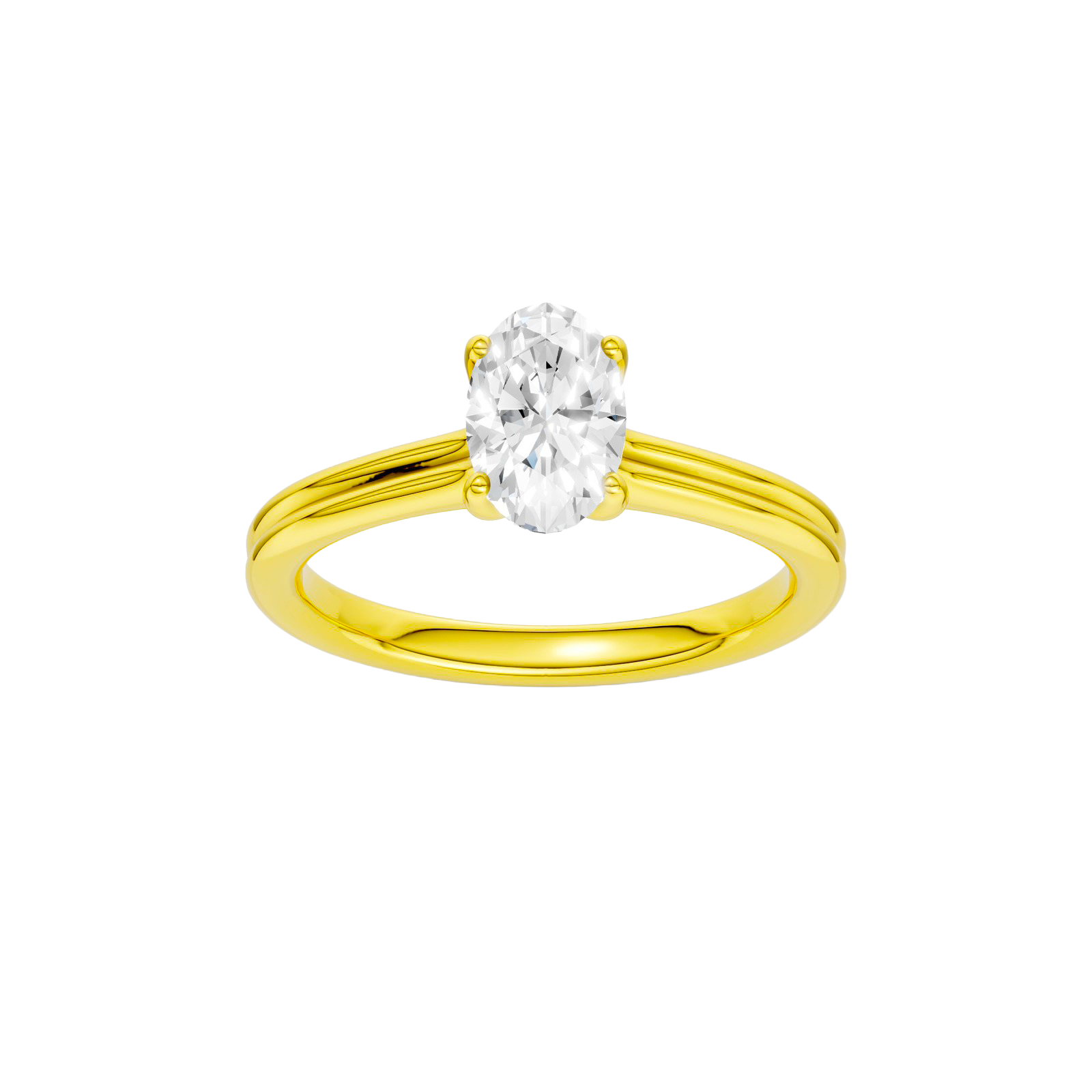 Oval-cut diamond engagement ring with a plain band and solitaire setting.