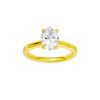 Oval-cut diamond engagement ring with a plain band and solitaire setting.