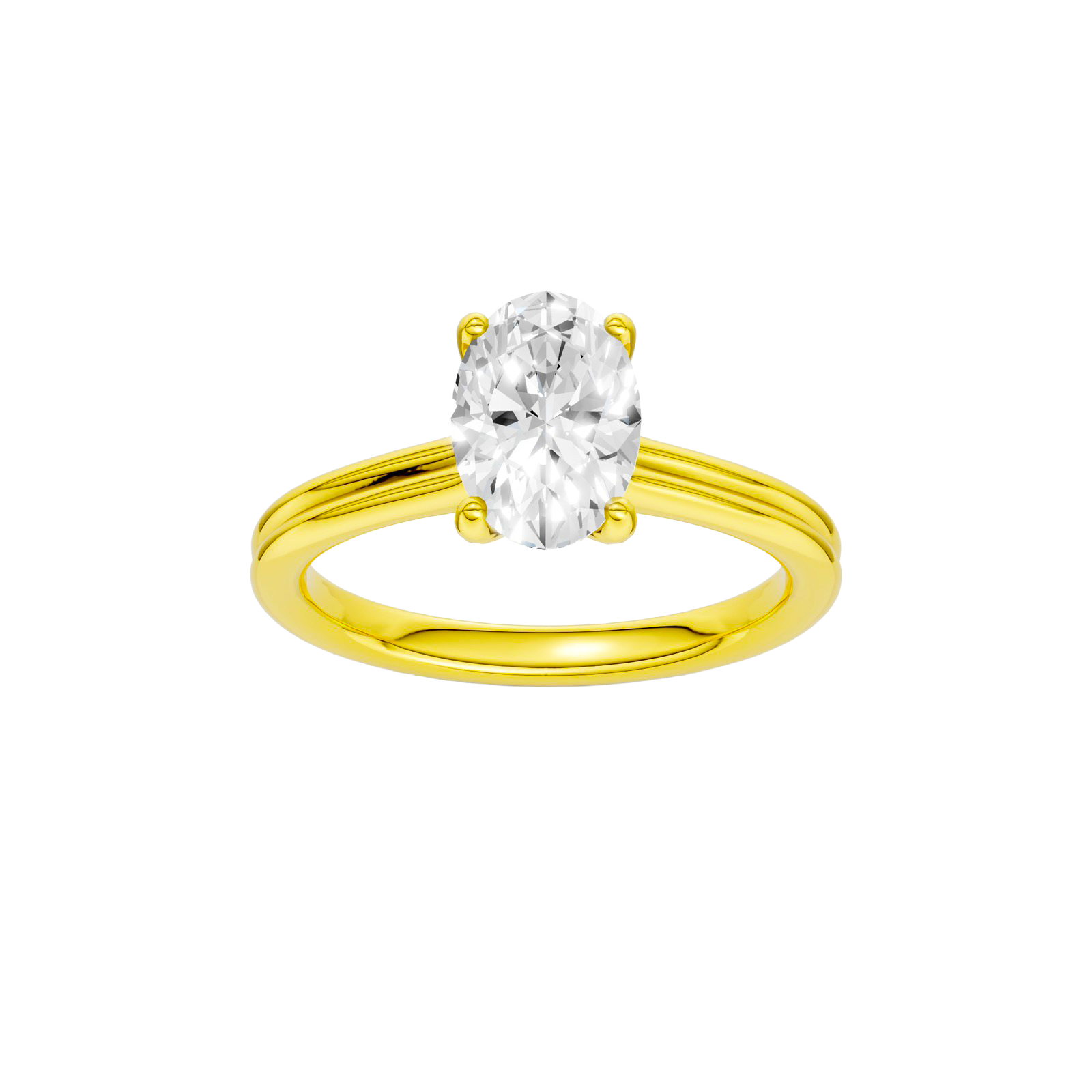 Oval-cut diamond engagement ring with a plain band and solitaire setting.