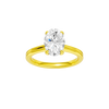 Oval-cut diamond engagement ring with a plain band and solitaire setting.
