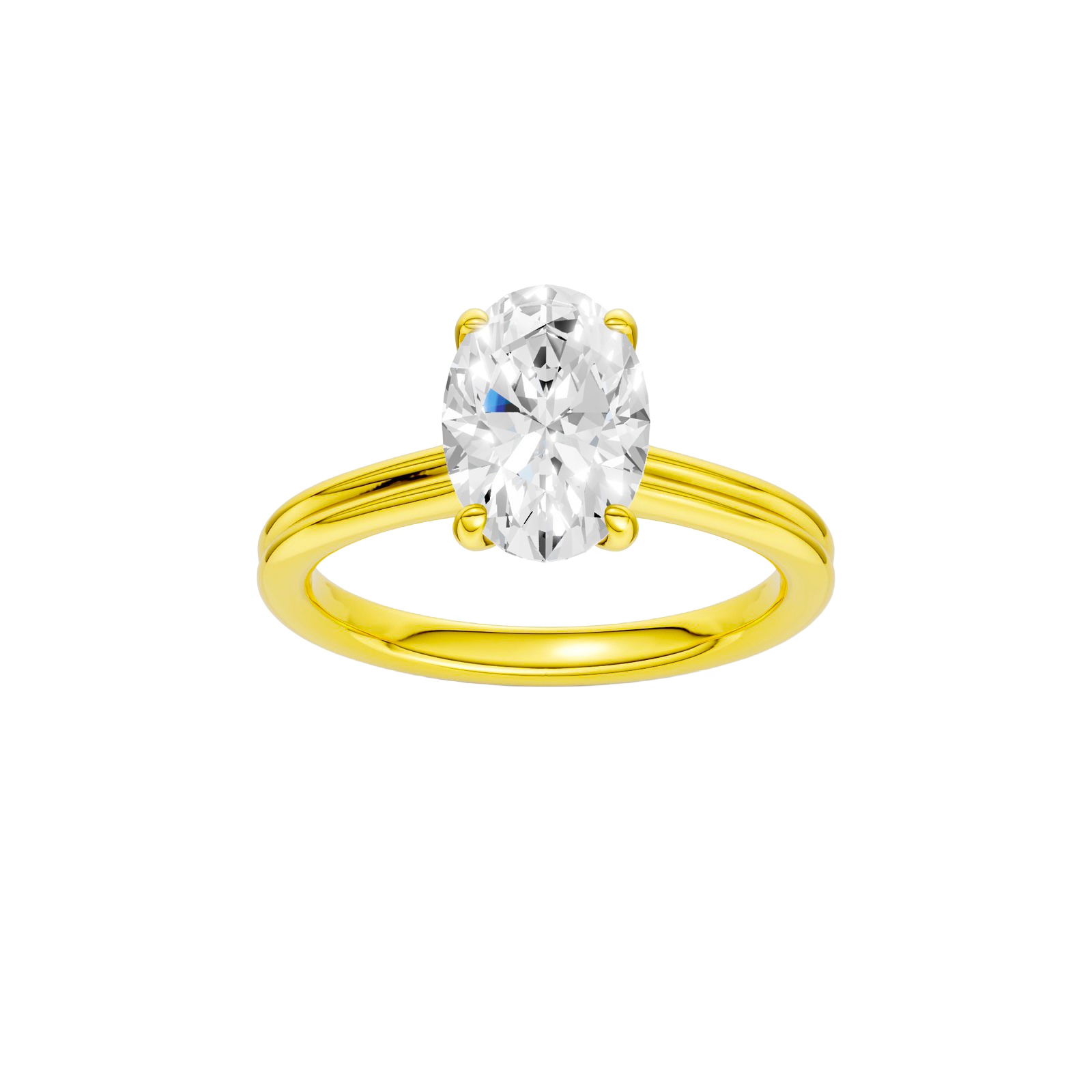 Oval-cut diamond engagement ring with a plain band and solitaire setting.