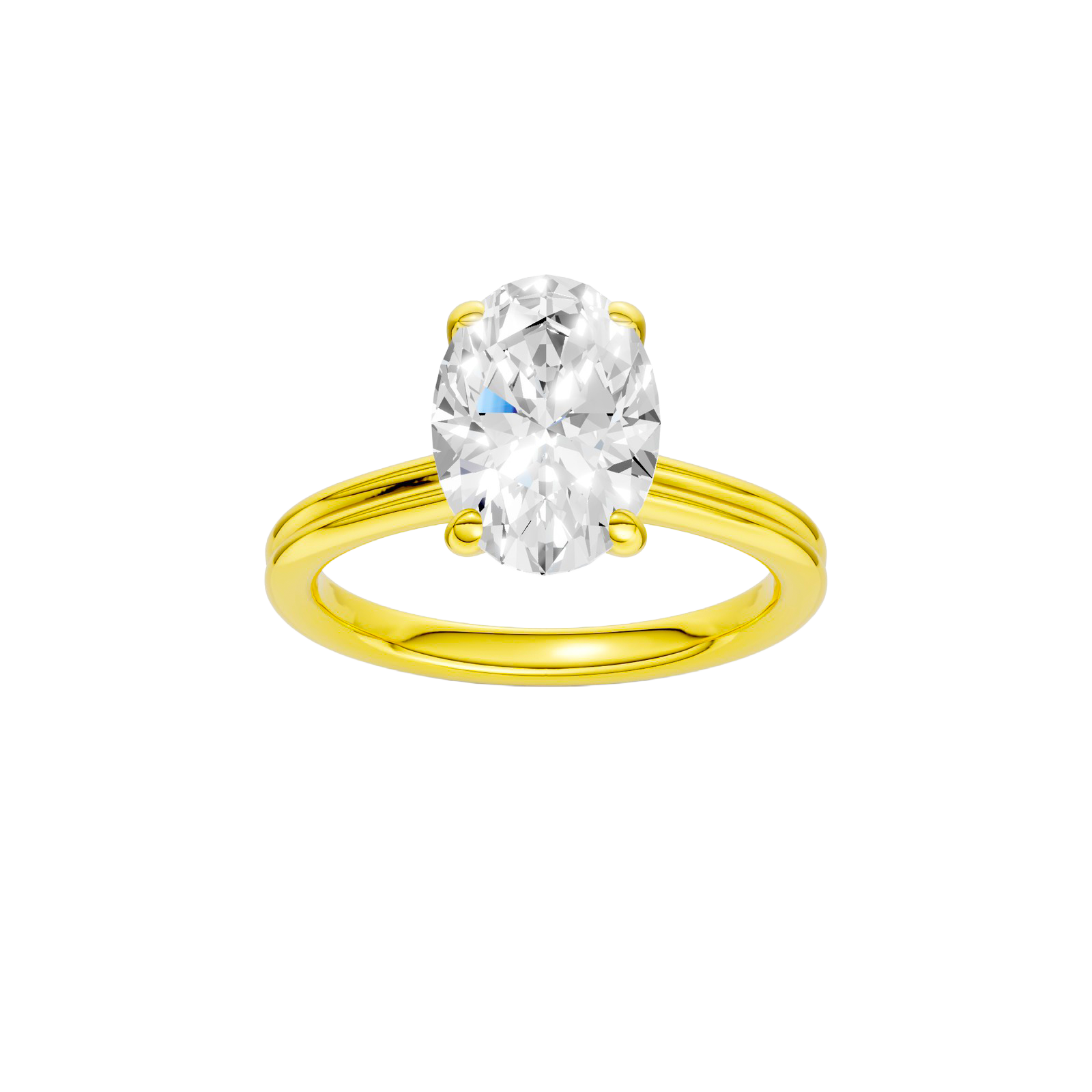 Oval-cut diamond engagement ring with a plain band and solitaire setting.