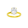Oval-cut diamond engagement ring with a plain band and solitaire setting.