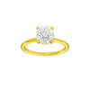 Round-cut diamond engagement ring with a plain band and hidden-halo setting.