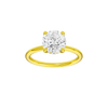 Round-cut diamond engagement ring with a plain band and hidden-halo setting.