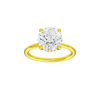 Round-cut diamond engagement ring with a plain band and hidden-halo setting.