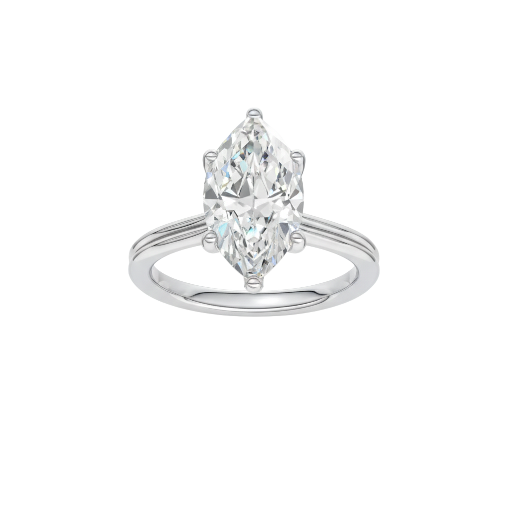 Marquise-cut diamond engagement ring with a plain band and solitaire setting.